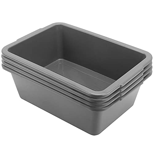 HEIHAK 4 Packs 13 L Plastic Bus Tub, Gray Commercial Bus Box Tote Box, Rectangle Utility Dish Tub for Kitchen, Restaurant, Cafeteria