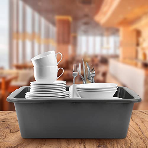 HEIHAK 4 Packs 13 L Plastic Bus Tub, Gray Commercial Bus Box Tote Box, Rectangle Utility Dish Tub for Kitchen, Restaurant, Cafeteria