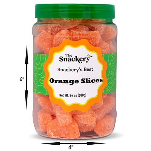 The Snackery, Orange Slices Candy in Round Plastic Jar, 1.5 Lbs Orange Slice Candy Wedges, Reusable Jar with Green Lid