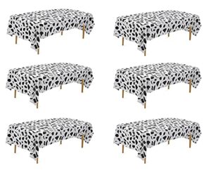 6 pack disposable black and white cow print plastic tablecloth, 108 inch x 54 inch ractangle tablecover, for party, dance and picnic (black and white cow print)