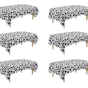 6 Pack Disposable Black and White Cow Print Plastic Tablecloth, 108 Inch x 54 Inch Ractangle Tablecover, for Party, Dance and Picnic (Black and White Cow Print)