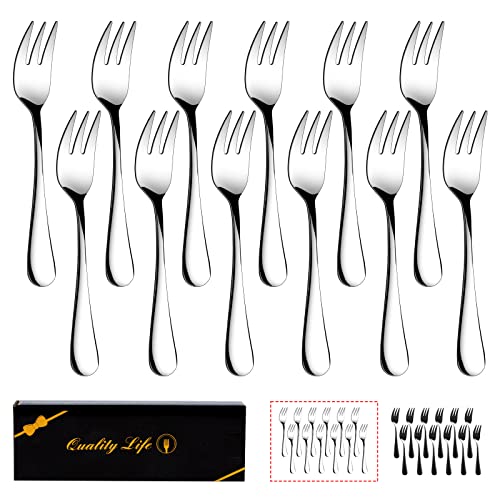 Dessert Forks Set of 12, 5.5Inches, Stainless Steel Cocktail Forks, Appetizer Small Forks, Fruit Salad Forks for Party, Hotel, Restaurant，Dishwasher Safe