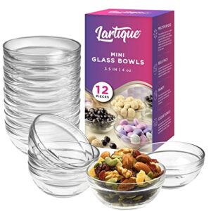 lartique mini 3.5 inch small glass bowls - small bowls perfect for prep, dips, nuts, or candy - meal prep bowls or dessert bowls, set of 12