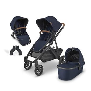 vista v2 stroller- noa (navy/carbon/saddle leather) + upper adapters + rumbleseat v2- noa (navy/carbon/saddle leather)
