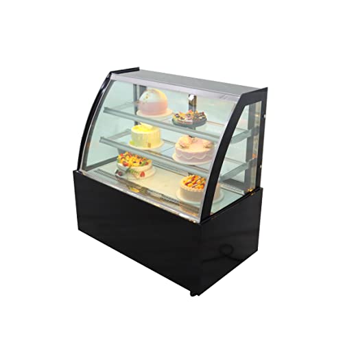 INTSUPERMAI Glass Bakery Display Case 46" Floor Standing Refrigerated Cake Showcase Bakery Cabinet Display Refrigerators Cake Showcase Arc Back Door Yellow LED Lighting 220V