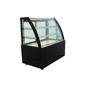 INTSUPERMAI Glass Bakery Display Case 46" Floor Standing Refrigerated Cake Showcase Bakery Cabinet Display Refrigerators Cake Showcase Arc Back Door Yellow LED Lighting 220V