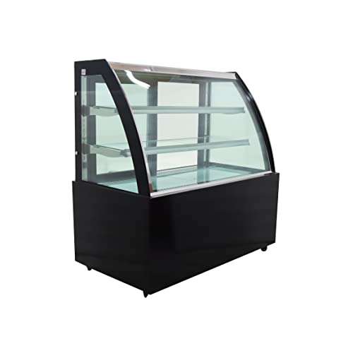 INTSUPERMAI Glass Bakery Display Case 46" Floor Standing Refrigerated Cake Showcase Bakery Cabinet Display Refrigerators Cake Showcase Arc Back Door Yellow LED Lighting 220V