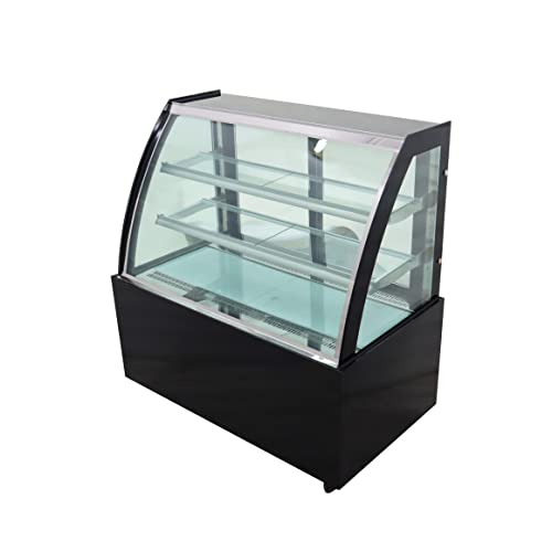 INTSUPERMAI Glass Bakery Display Case 46" Floor Standing Refrigerated Cake Showcase Bakery Cabinet Display Refrigerators Cake Showcase Arc Back Door Yellow LED Lighting 220V