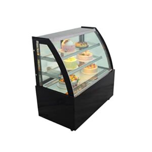 INTSUPERMAI Glass Bakery Display Case 46" Floor Standing Refrigerated Cake Showcase Bakery Cabinet Display Refrigerators Cake Showcase Arc Back Door Yellow LED Lighting 220V