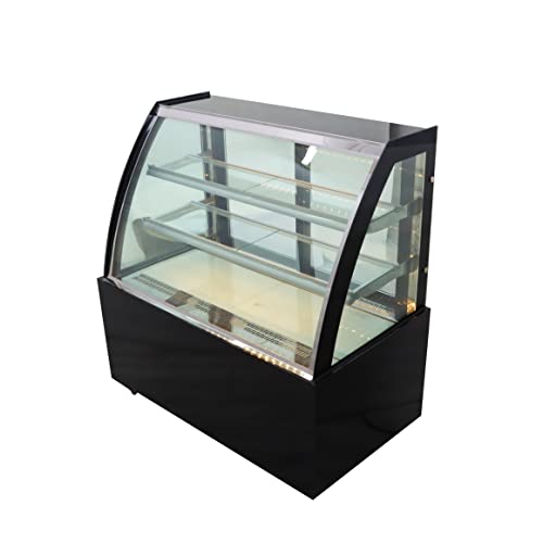 INTSUPERMAI Glass Bakery Display Case 46" Floor Standing Refrigerated Cake Showcase Bakery Cabinet Display Refrigerators Cake Showcase Arc Back Door Yellow LED Lighting 220V