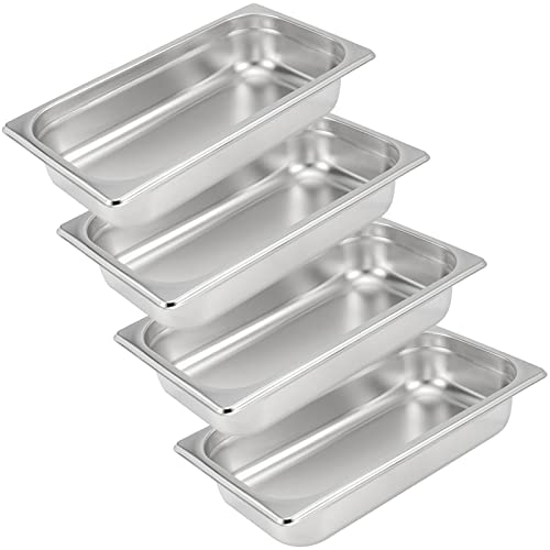 4 Pack 1/3 Size x 2.5 Inch Deep Steam Table Pan, 12.8"x6.9"x2.6" Stainless Steel Anti-Jam Hotel Pan for Food Warmer, Buffet Server, Restaurants and Catering Supplies, 22 Gauge