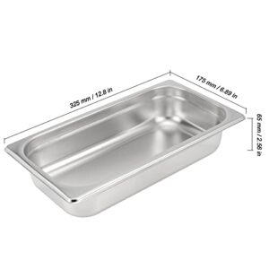 4 Pack 1/3 Size x 2.5 Inch Deep Steam Table Pan, 12.8"x6.9"x2.6" Stainless Steel Anti-Jam Hotel Pan for Food Warmer, Buffet Server, Restaurants and Catering Supplies, 22 Gauge