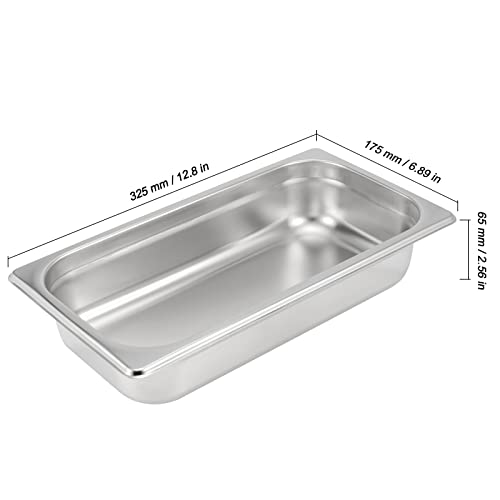 4 Pack 1/3 Size x 2.5 Inch Deep Steam Table Pan, 12.8"x6.9"x2.6" Stainless Steel Anti-Jam Hotel Pan for Food Warmer, Buffet Server, Restaurants and Catering Supplies, 22 Gauge