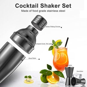 Vabaso 20 Piece Cocktail Shaker Set with Rotating Stand, 25oz Stainless Steel Black Bartender Kit Bar Tools Set for Home, Bars, Parties and Traveling, Cocktail Lovers Gift