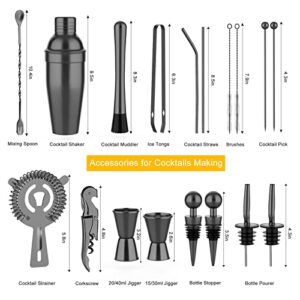 Vabaso 20 Piece Cocktail Shaker Set with Rotating Stand, 25oz Stainless Steel Black Bartender Kit Bar Tools Set for Home, Bars, Parties and Traveling, Cocktail Lovers Gift