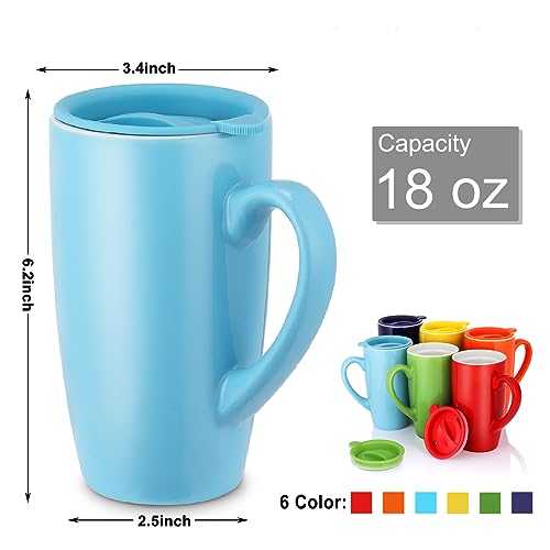 Vivimee 6 Pack Ceramic Coffee Mug Set with Lids, 18 Ounce Large Tall Colored Coffee Mugs with Lid, Coffee Mug Set for Your Coffee & Tea, Porcelain Tea Cups for Coffee, Milk, Office, Home