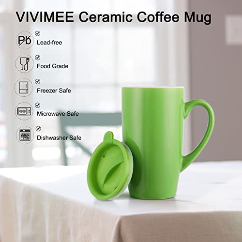 Vivimee 6 Pack Ceramic Coffee Mug Set with Lids, 18 Ounce Large Tall Colored Coffee Mugs with Lid, Coffee Mug Set for Your Coffee & Tea, Porcelain Tea Cups for Coffee, Milk, Office, Home