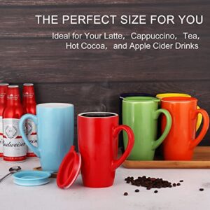 Vivimee 6 Pack Ceramic Coffee Mug Set with Lids, 18 Ounce Large Tall Colored Coffee Mugs with Lid, Coffee Mug Set for Your Coffee & Tea, Porcelain Tea Cups for Coffee, Milk, Office, Home