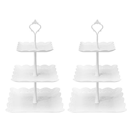 Coitak Plastic Cupcake Stands, 3 Tier Cupcake Stand, Dessert Tower Tray for Tea Party, Baby Shower and Wedding (2 Pack) (Square)