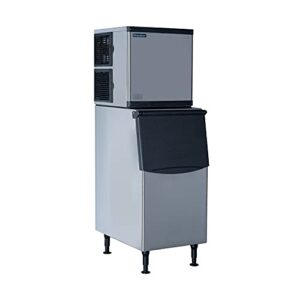 snooker full cube large capacity commercial ice machine with insulated storage bin - 350 lb. - air cooled, silver, sk-329