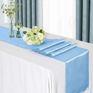 5 Pack Baby Blue Table Runners 12 x 108 inches Long Baby Blue Silk Satin Table Runner for New Year Party Valentine's Day Wedding Banquet Birthday Party