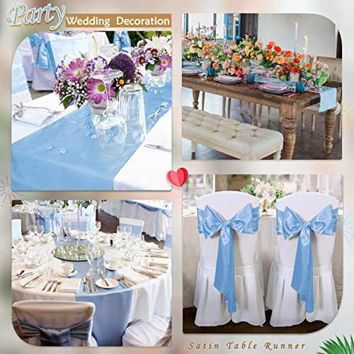 5 Pack Baby Blue Table Runners 12 x 108 inches Long Baby Blue Silk Satin Table Runner for New Year Party Valentine's Day Wedding Banquet Birthday Party