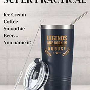 Onebttl Happy Birthday Tumbler For Men, Funny Birthday Gifts For Him, Boyfriend, Son, Husband, Dad, Son, Uncle–20 oz Stainless Steel Coffee Cup With Lid, Legends are Born in August