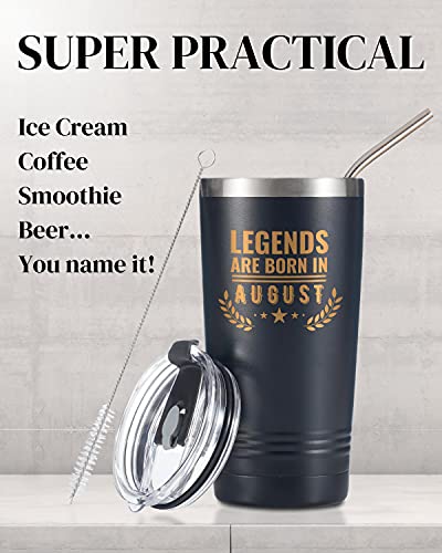 Onebttl Happy Birthday Tumbler For Men, Funny Birthday Gifts For Him, Boyfriend, Son, Husband, Dad, Son, Uncle–20 oz Stainless Steel Coffee Cup With Lid, Legends are Born in August