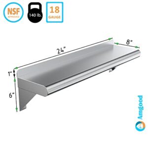 AmGood 8" X 24" Stainless Steel Wall Shelf | Metal Shelving | Garage, Laundry, Storage, Utility Room | NSF | Restaurant, Commercial Kitchen