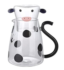 rocktrend cartoon cow clear glass bedside night water carafe set with tumbler, pitcher and cup night set