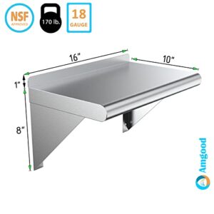 AmGood 10" X 16" Stainless Steel Wall Shelf | Metal Shelving | Garage, Laundry, Storage, Utility Room | Restaurant, Commercial Kitchen | NSF