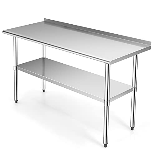 Giantex 60x24 Inches Stainless Steel Table with Backsplash, Metal Commercial Kitchen Table for Prep & Work with Adjustable Undershelf, Heavy-Duty Prep Table