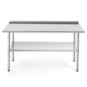 Giantex 60x24 Inches Stainless Steel Table with Backsplash, Metal Commercial Kitchen Table for Prep & Work with Adjustable Undershelf, Heavy-Duty Prep Table