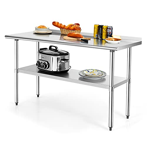 Giantex 60x24 Inches Stainless Steel Table with Backsplash, Metal Commercial Kitchen Table for Prep & Work with Adjustable Undershelf, Heavy-Duty Prep Table