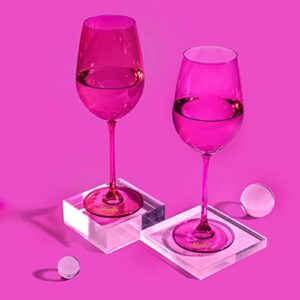 Dragon Glassware x Barbie Wine Glasses, Pink and Magenta Crystal Glass, As Seen in Barbie The Movie, 17.5 oz Capacity, Set of 2