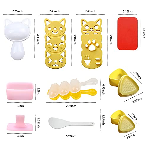 Cute Cat Rice Ball Molds 6 Sets Sushi Molds Bento Box Accessories Kits with 1PC Musubi Maker Press Mold, 2PCS Gimbap Molds Triangle and 1PC Rice Ball Mold Shaker for DIY Fun Lunch Box Picnic Tool