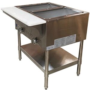 commercial steam table warmer 31" wide 2 open well-nsf certified stainless steel with undershelf and cutting board-use natural gas or propane