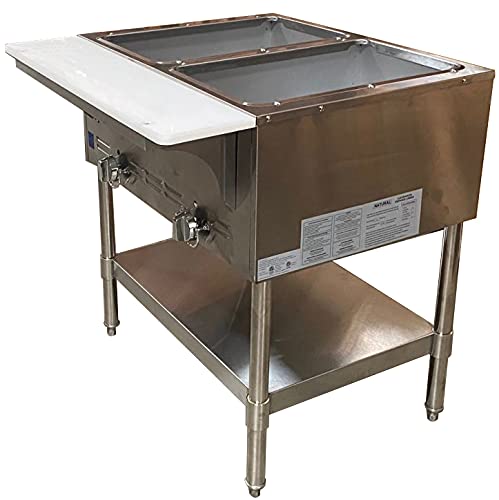 Commercial Steam Table Warmer 31" Wide 2 Open Well-NSF Certified Stainless Steel with Undershelf and Cutting Board-use Natural Gas or Propane