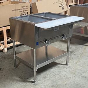 Commercial Steam Table Warmer 31" Wide 2 Open Well-NSF Certified Stainless Steel with Undershelf and Cutting Board-use Natural Gas or Propane