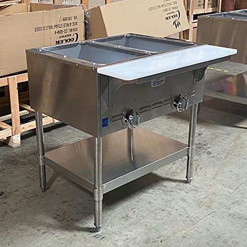 Commercial Steam Table Warmer 31" Wide 2 Open Well-NSF Certified Stainless Steel with Undershelf and Cutting Board-use Natural Gas or Propane