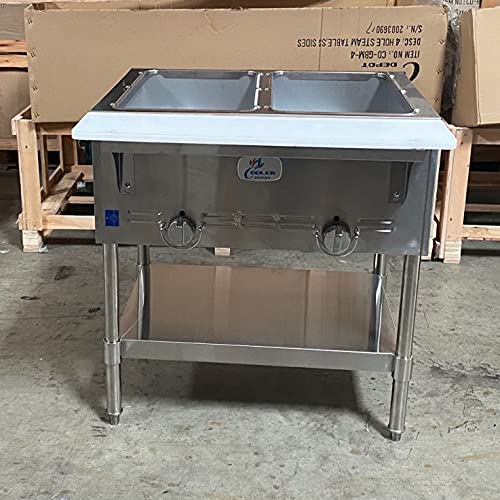 Commercial Steam Table Warmer 31" Wide 2 Open Well-NSF Certified Stainless Steel with Undershelf and Cutting Board-use Natural Gas or Propane