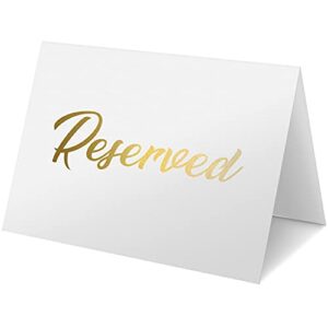 10 pack gold reserved table signs for wedding party restaurant - double sided reserved table signs - gold reserved signs for tables - gold table reserved cards - white paper reserved table tent card