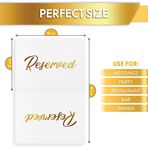 10 Pack Gold Reserved Table Signs for Wedding Party Restaurant - Double Sided Reserved Table Signs - Gold Reserved Signs for Tables - Gold Table Reserved Cards - White Paper Reserved Table Tent Card