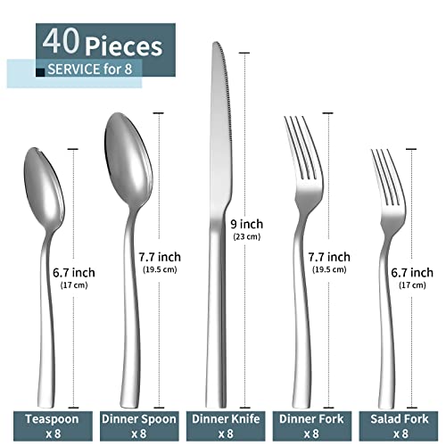 Silverware Set for 8, Briout 40 Piece Flatware Cutlery Set Stainless Steel Luxury Square Tableware Thick Knife Fork Spoon for Home Kitchen Restaurant Wedding, Mirror Polished, Dishwasher safe