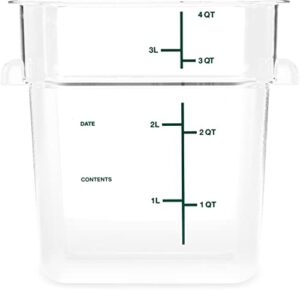 carlisle foodservice products cfs squares plastic food storage container, 4 quarts, clear