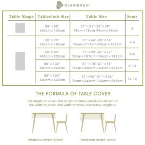 QIANQUHUI Embroidered Tablecloth for Dining Table,Dust Proof Spillproof Soil Resistant Cotton Linen Rectangle Table Cloths (Coffee Wheat, Rectangle/Oblong, 55'x86'', 6-8 Seats)