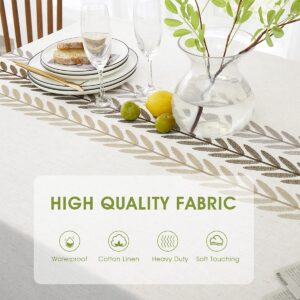 QIANQUHUI Embroidered Tablecloth for Dining Table,Dust Proof Spillproof Soil Resistant Cotton Linen Rectangle Table Cloths (Coffee Wheat, Rectangle/Oblong, 55'x86'', 6-8 Seats)