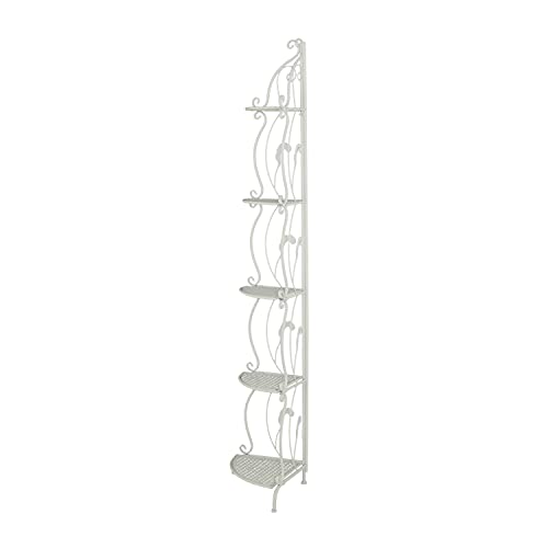 Deco 79 Metal Scroll Indoor Outdoor Tall Folding 5 Shelf Bakers Rack, 16" x 12" x 71", White