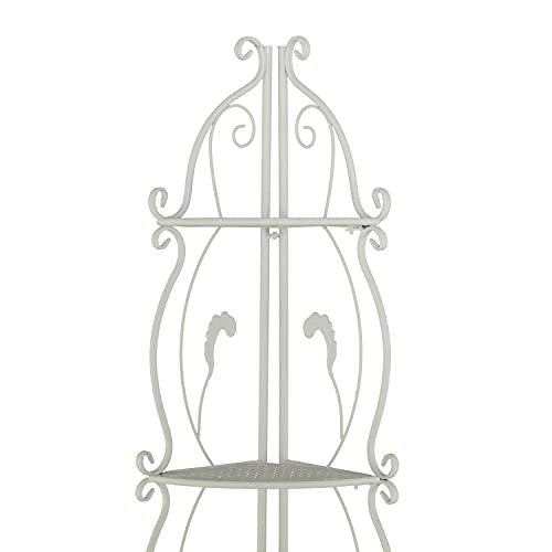 Deco 79 Metal Scroll Indoor Outdoor Tall Folding 5 Shelf Bakers Rack, 16" x 12" x 71", White