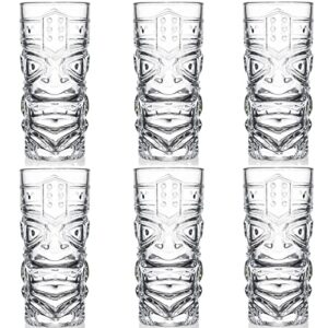 Cedilis 6 Pack 14oz Tiki Glasses Modern Bar Tiki Cup Tiki Mug, Perfect for Mai Tai, Exotic Zombie Cocktails, Tropical Island Drinks Tiki Bar Professional Hawaiian Party Barware